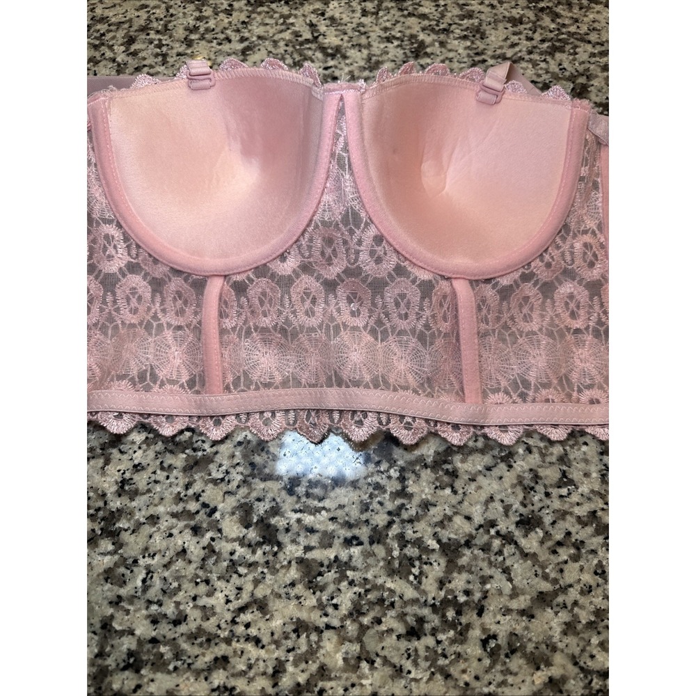 Windsor‎ Top Womens XL Soft Pink Lace Bustier Crop Top with Rhinestones - Picture 8 of 11